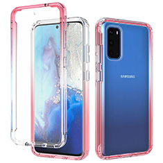 Funda Silicona Carcasa Ultrafina Transparente Goma Frontal y Trasera 360 Grados Gradiente para Samsung Galaxy S20 Rojo
