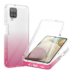 Funda Silicona Carcasa Ultrafina Transparente Goma Frontal y Trasera 360 Grados Gradiente YB1 para Samsung Galaxy A12 Nacho Rosa