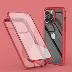 Funda Silicona Carcasa Ultrafina Transparente Goma Frontal y Trasera 360 Grados LK1 para Apple iPhone 15 Pro Max Rojo