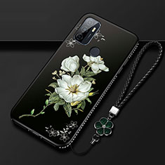 Funda Silicona Gel Goma Flores Carcasa A01 para Oppo A53s Negro