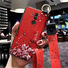Funda Silicona Gel Goma Flores Carcasa H08 para Huawei Mate 20 Lite Rojo