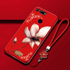 Funda Silicona Gel Goma Flores Carcasa K01 para Huawei Honor View 20 Rojo Rosa