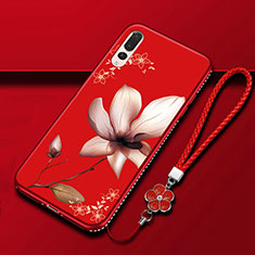 Funda Silicona Gel Goma Flores Carcasa K01 para Huawei P20 Pro Rojo