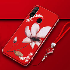 Funda Silicona Gel Goma Flores Carcasa K01 para Huawei P30 Lite Rojo