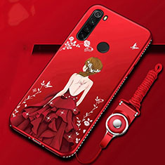 Funda Silicona Gel Goma Flores Carcasa K01 para Xiaomi Redmi Note 8 (2021) Rojo
