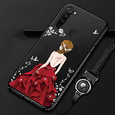 Funda Silicona Gel Goma Flores Carcasa K01 para Xiaomi Redmi Note 8 (2021) Rojo y Negro
