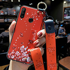 Funda Silicona Gel Goma Flores Carcasa K02 para Huawei Honor 20i Rojo