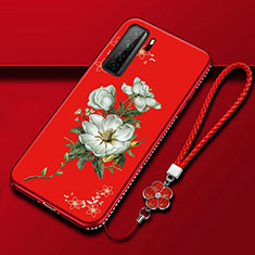 Funda Silicona Gel Goma Flores Carcasa K02 para Huawei P40 Lite 5G Rojo