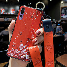 Funda Silicona Gel Goma Flores Carcasa K03 para Huawei P20 Pro Rojo