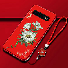 Funda Silicona Gel Goma Flores Carcasa K03 para Samsung Galaxy S10 Plus Rojo