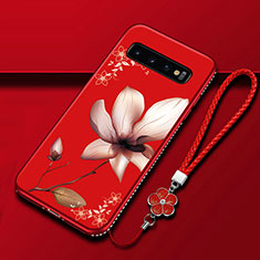 Funda Silicona Gel Goma Flores Carcasa K03 para Samsung Galaxy S10 Plus Rojo Rosa