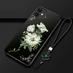 Funda Silicona Gel Goma Flores Carcasa para Apple iPhone 12 Negro