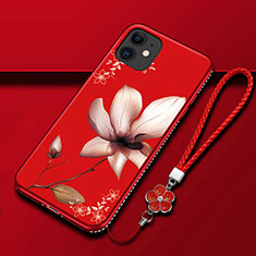 Funda Silicona Gel Goma Flores Carcasa para Apple iPhone 12 Rojo Rosa