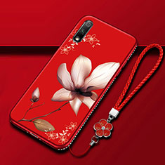 Funda Silicona Gel Goma Flores Carcasa para Huawei Enjoy 10 Rojo Rosa