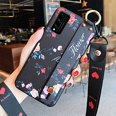 Funda Silicona Gel Goma Flores Carcasa para Huawei Honor Play4T Pro Negro