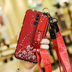 Funda Silicona Gel Goma Flores Carcasa para Huawei Mate 20 Lite Rojo
