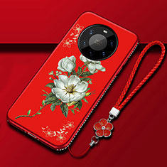 Funda Silicona Gel Goma Flores Carcasa para Huawei Mate 40 Pro+ Plus Rojo