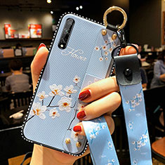 Funda Silicona Gel Goma Flores Carcasa para Huawei Y8p Azul Cielo