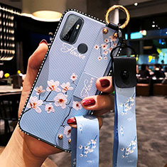 Funda Silicona Gel Goma Flores Carcasa para Oppo A53 Azul Claro