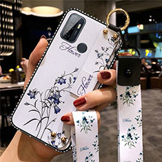 Funda Silicona Gel Goma Flores Carcasa para Oppo A53s Blanco