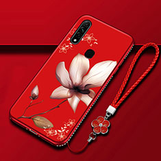 Funda Silicona Gel Goma Flores Carcasa para Oppo A8 Rojo Rosa