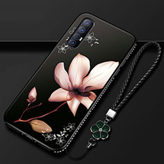 Funda Silicona Gel Goma Flores Carcasa para Oppo Find X2 Neo Marron