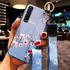 Funda Silicona Gel Goma Flores Carcasa para Oppo Find X2 Pro Azul Cielo