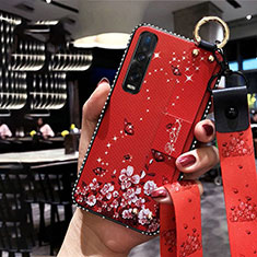 Funda Silicona Gel Goma Flores Carcasa para Oppo Find X2 Pro Rojo