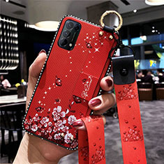 Funda Silicona Gel Goma Flores Carcasa para Oppo Reno5 5G Rojo