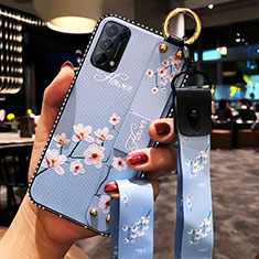 Funda Silicona Gel Goma Flores Carcasa para Oppo Reno5 Pro 5G Azul Claro