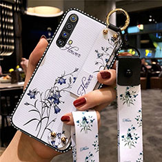 Funda Silicona Gel Goma Flores Carcasa para Realme X50 5G Blanco