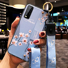 Funda Silicona Gel Goma Flores Carcasa para Vivo Y20 Azul Claro