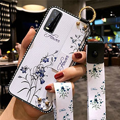 Funda Silicona Gel Goma Flores Carcasa para Vivo Y20 Blanco