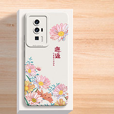 Funda Silicona Gel Goma Flores Carcasa para Xiaomi Poco F5 Pro 5G Blanco