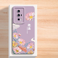 Funda Silicona Gel Goma Flores Carcasa para Xiaomi Poco F5 Pro 5G Purpura Claro