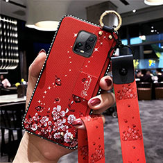 Funda Silicona Gel Goma Flores Carcasa para Xiaomi Redmi 10X 5G Rojo