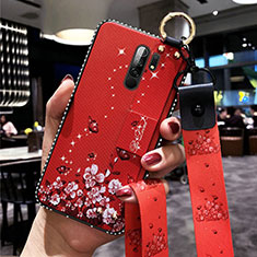 Funda Silicona Gel Goma Flores Carcasa para Xiaomi Redmi 9 Rojo
