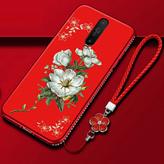 Funda Silicona Gel Goma Flores Carcasa para Xiaomi Redmi K30 5G Rojo