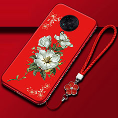 Funda Silicona Gel Goma Flores Carcasa para Xiaomi Redmi K30 Pro 5G Rojo