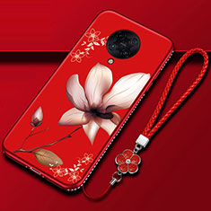 Funda Silicona Gel Goma Flores Carcasa para Xiaomi Redmi K30 Pro 5G Rojo Rosa