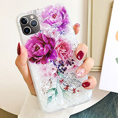 Funda Silicona Gel Goma Flores Carcasa S01 para Apple iPhone 11 Pro Max Morado