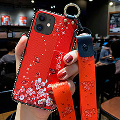 Funda Silicona Gel Goma Flores Carcasa S01 para Apple iPhone 12 Mini Rojo