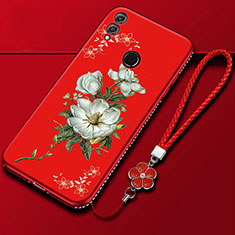 Funda Silicona Gel Goma Flores Carcasa S01 para Huawei Honor 10 Lite Rojo