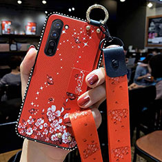 Funda Silicona Gel Goma Flores Carcasa S01 para Oppo Find X2 Lite Rojo