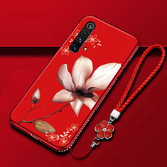 Funda Silicona Gel Goma Flores Carcasa S01 para Realme X50 5G Rojo Rosa