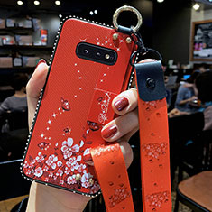 Funda Silicona Gel Goma Flores Carcasa S01 para Samsung Galaxy S10e Rojo