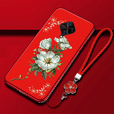 Funda Silicona Gel Goma Flores Carcasa S01 para Vivo X50 Lite Rojo