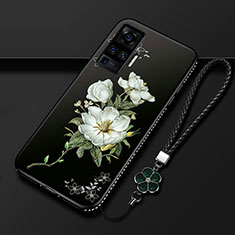 Funda Silicona Gel Goma Flores Carcasa S01 para Vivo X50 Pro 5G Blanco