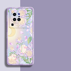 Funda Silicona Gel Goma Flores Carcasa S01 para Vivo X80 Pro 5G Purpura Claro