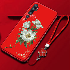 Funda Silicona Gel Goma Flores Carcasa S01 para Xiaomi Mi Note 10 Pro Rojo